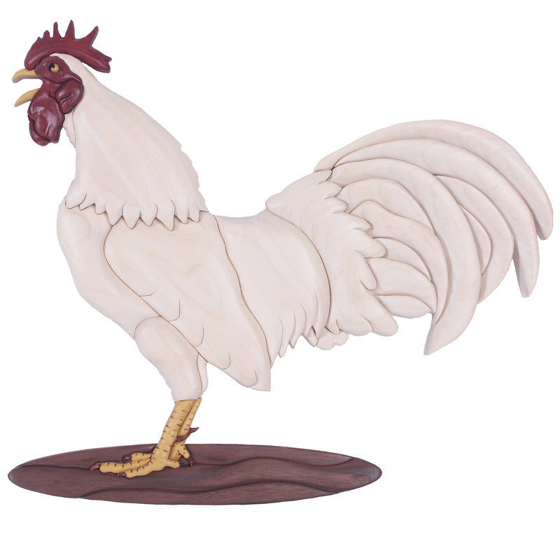 Intarsia Rooster figurine on a white background