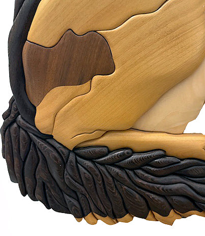 Life size German Shepherd Sitting Intarsia Wood Art