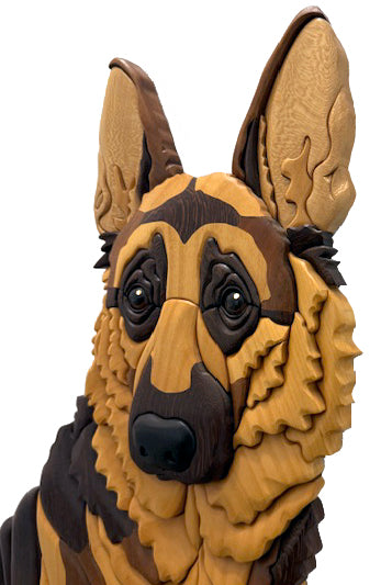Life size German Shepherd Sitting Intarsia Wood Art