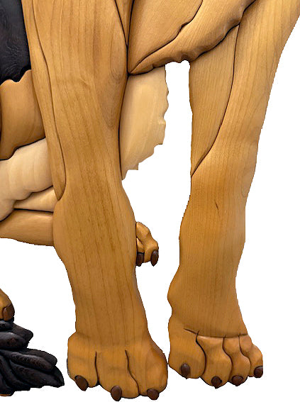 Life size German Shepherd Sitting Intarsia Wood Art