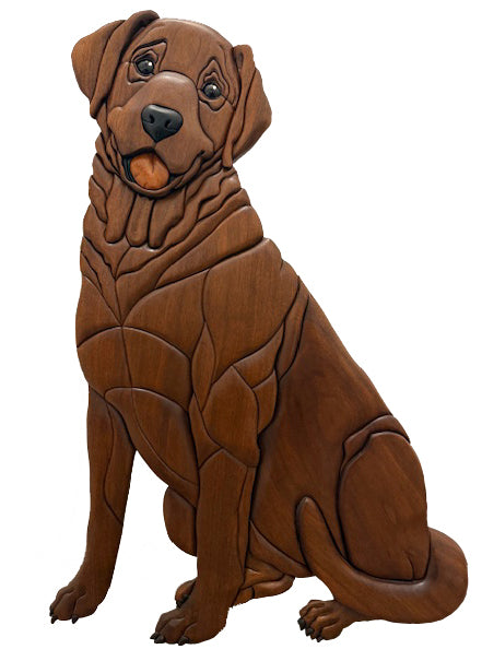 Life size Labrador Sitting Intarsia Wood Art
