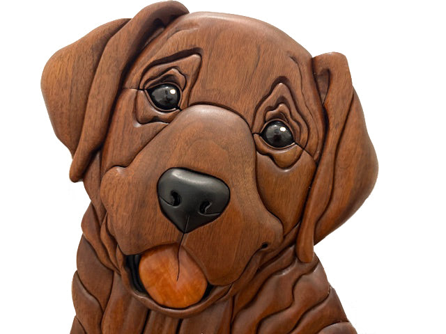 Life size Labrador Sitting Intarsia Wood Art